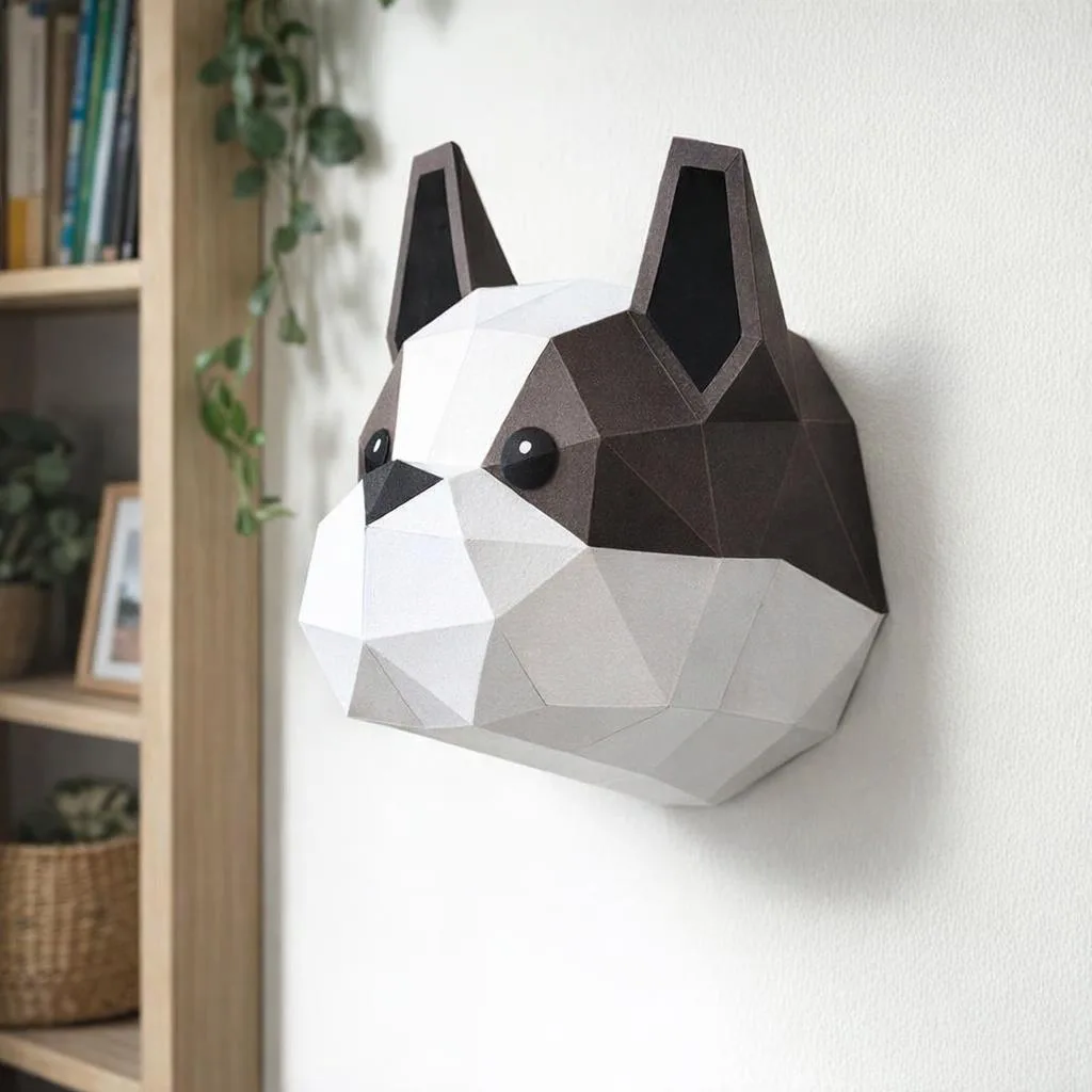 Papercraft-Hund Bulldogge als 3D-Origami