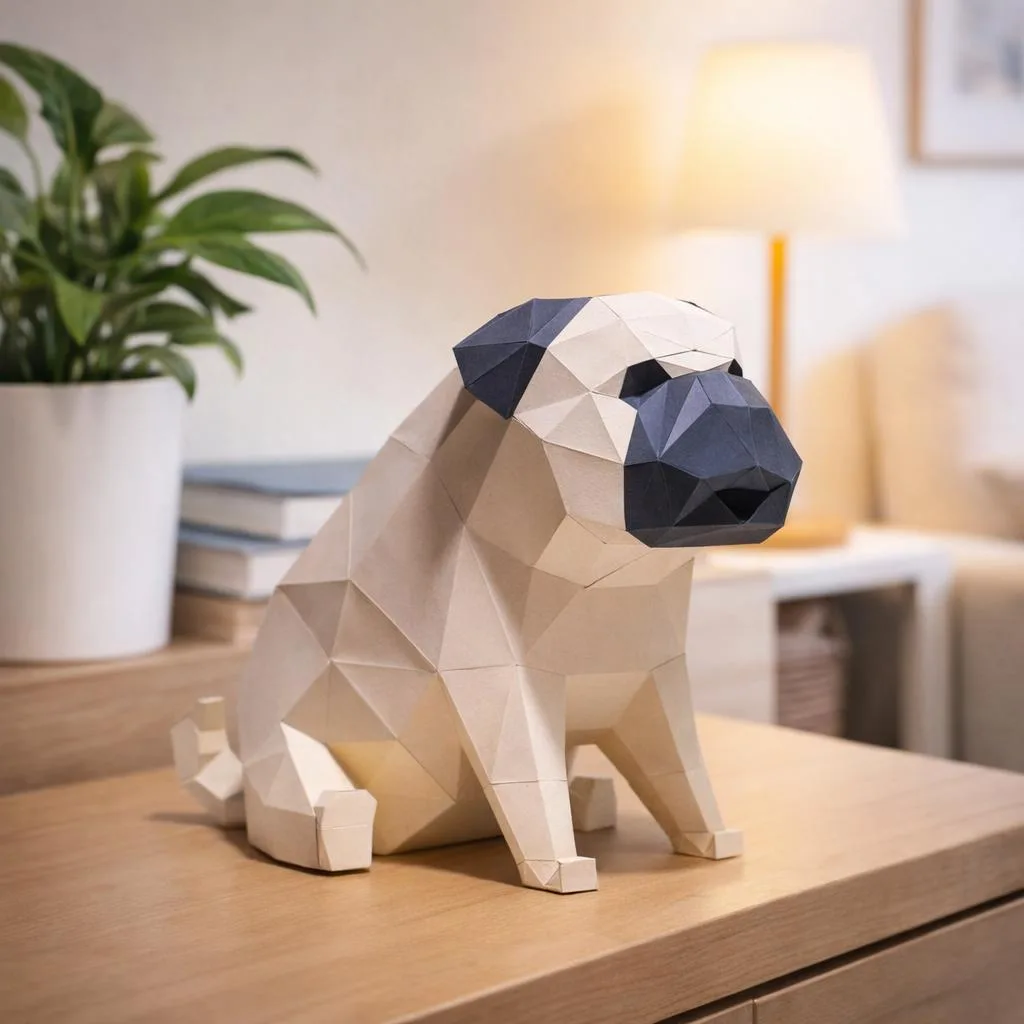 Papercraft di cane carlino in origami