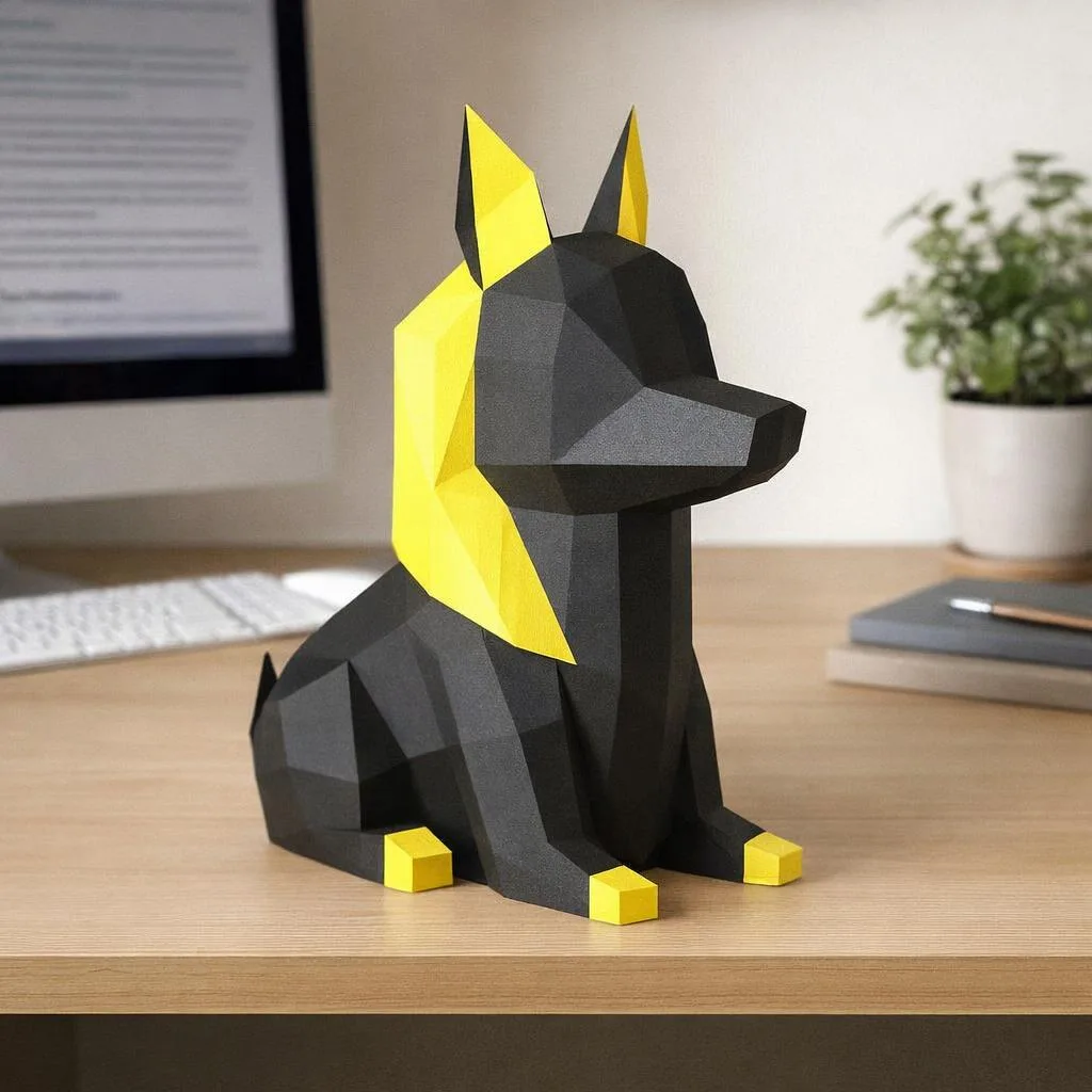 Papercraft de perro egipcio en origami 3D