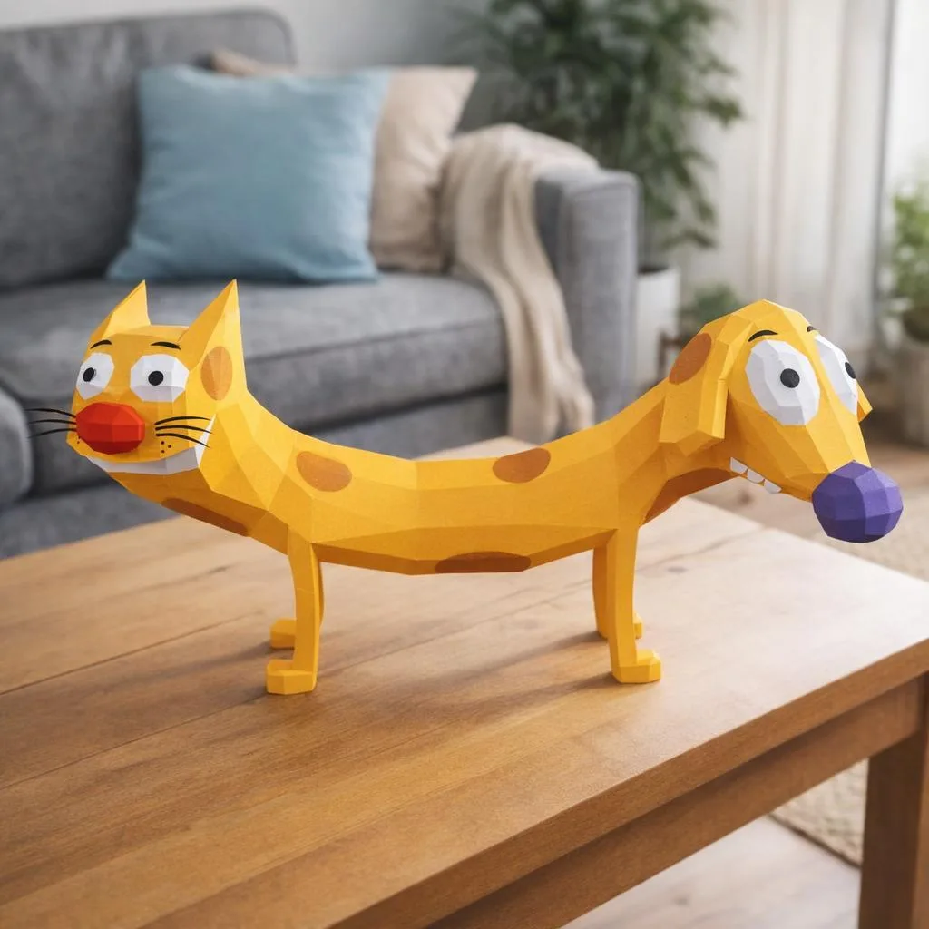 Papercraft de chien et chat en origami 3D