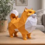 Papercraft Pomeranian-Hund als 3D-Origami
