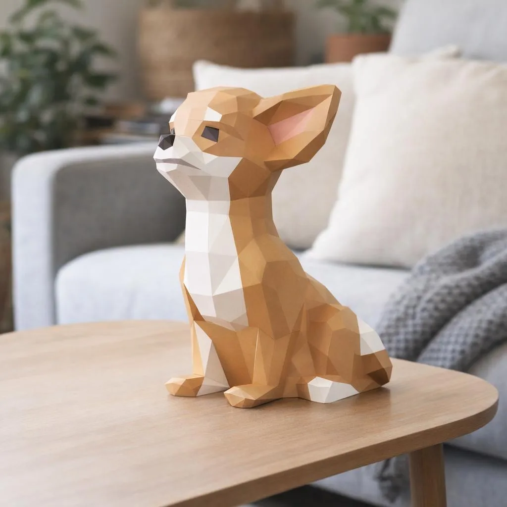 Papercraft de chihuahua sentado en origami