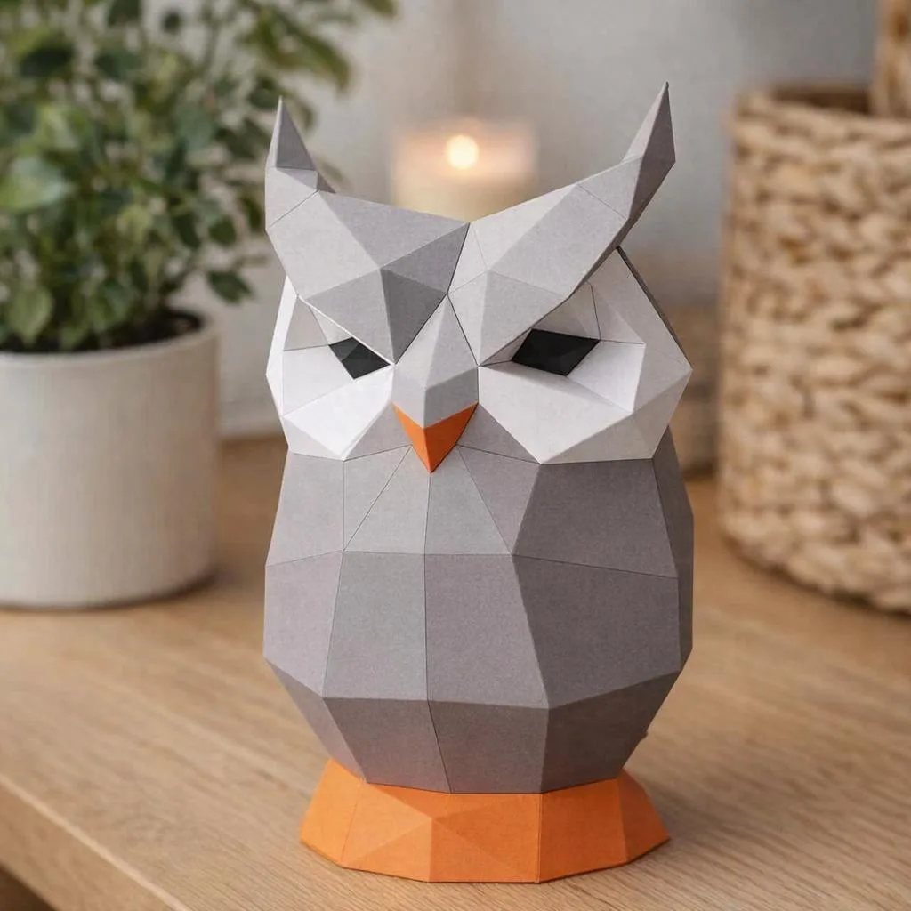 Papercraft di gufo grigio in origami 3D