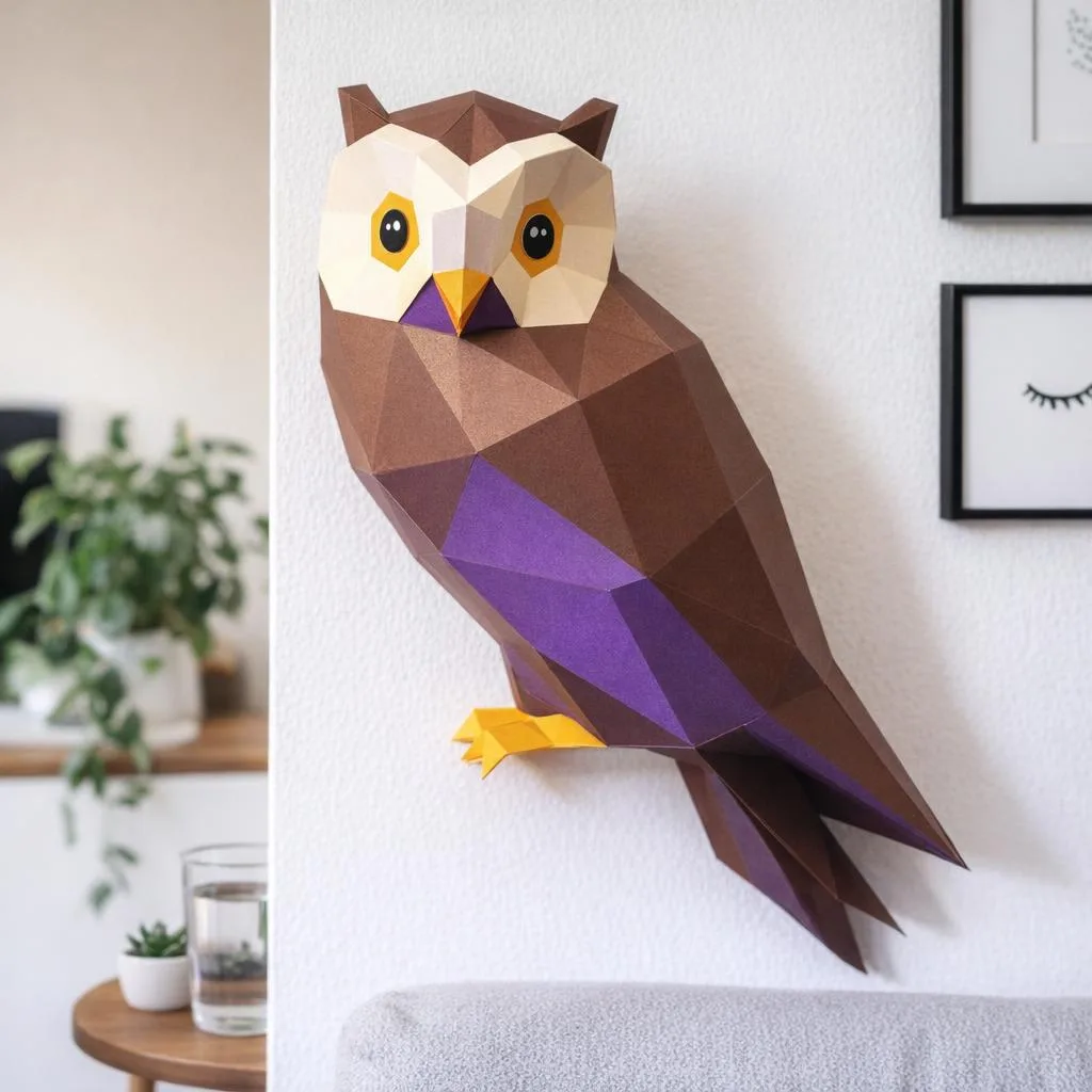 Papercraft de coruja de parede em origami 3D