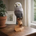 Papercraft de coruja no galho em origami 3D