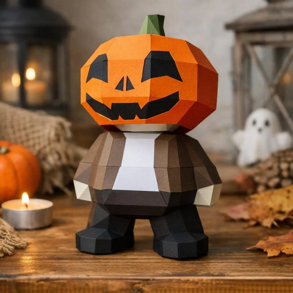 Papercraft personnage citrouille d'Halloween en origami 3D