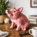 Papercraft di maiale seduto in origami 3D