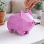 Papercraft de porquinho para cofrinho em origami, vista 2