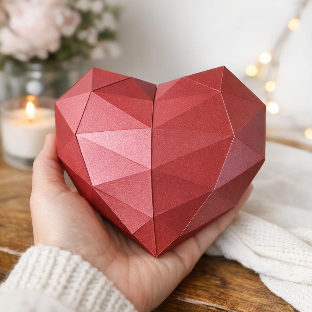 Papercraft de cœur rouge en origami 3D