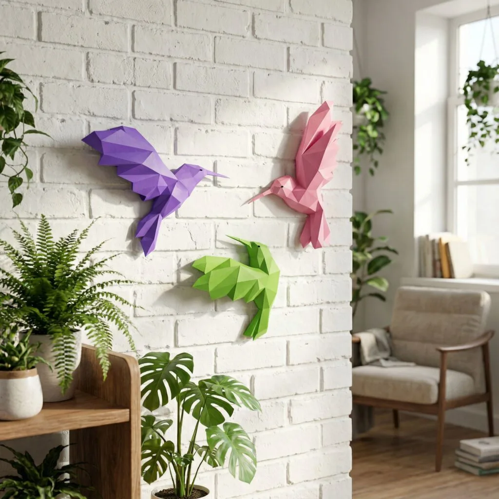 Multicolor 3D Origami Hummingbirds Papercraft