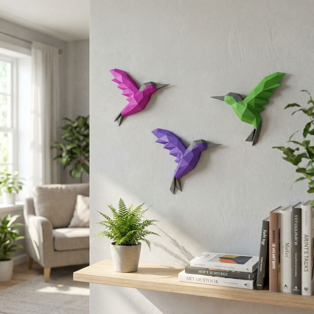 Papercraft de colibri en origami 3D