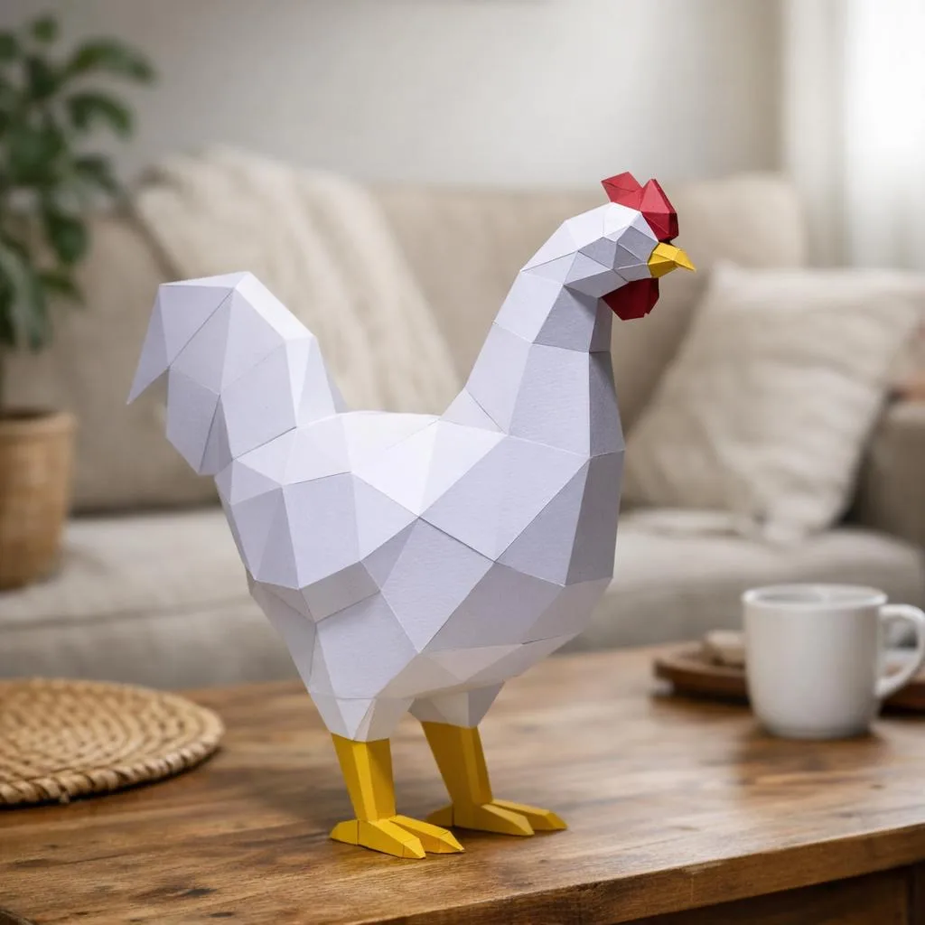 Papercraft gedrungener Hahn als 3D-Origami