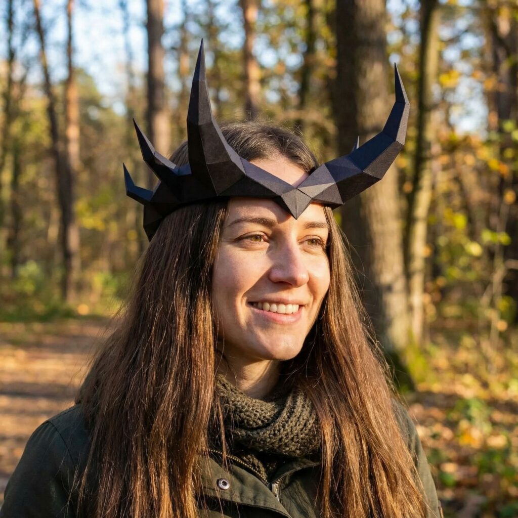 Papercraft de couronne cornue en origami 3D