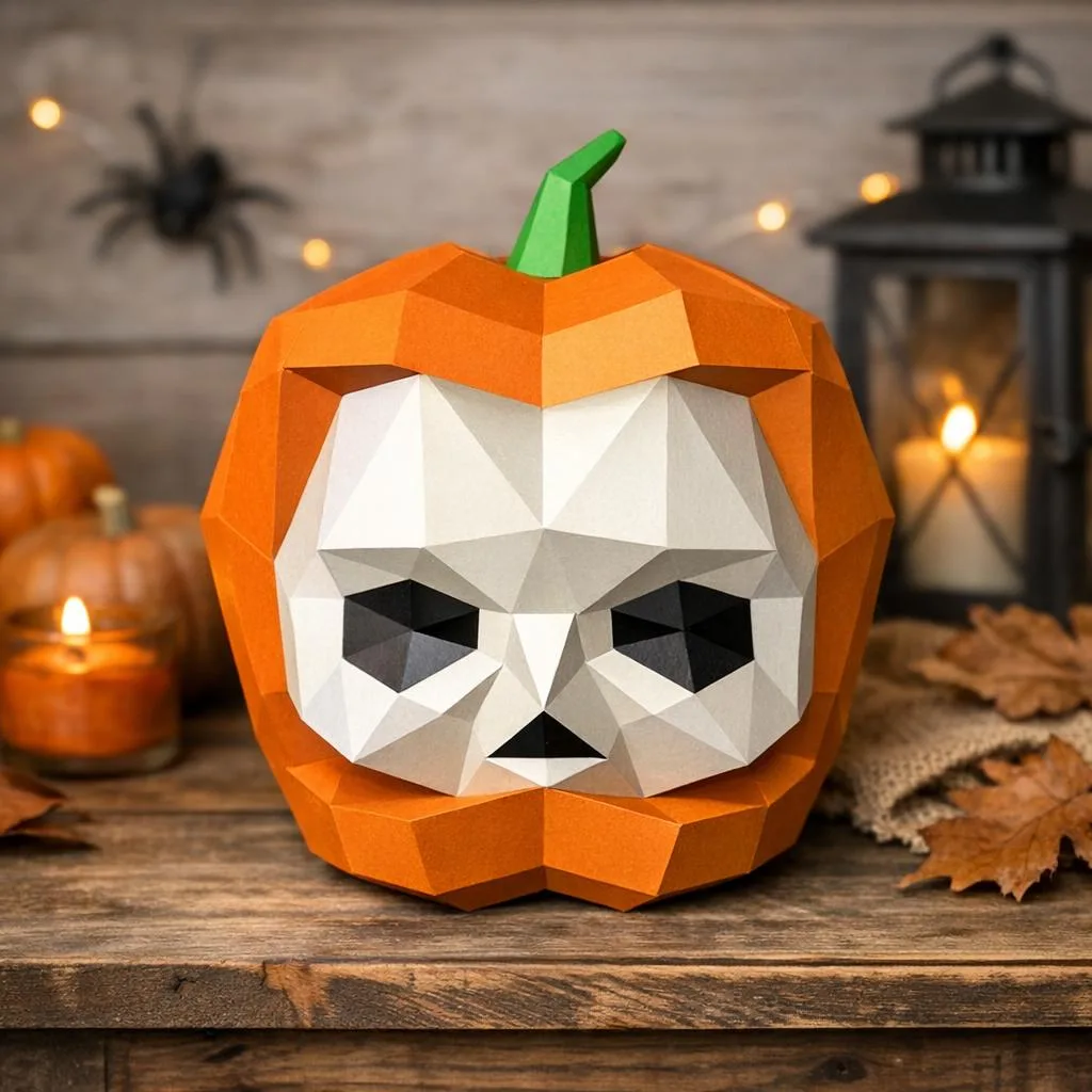 Papercraft Kürbis-Schädel als 3D-Origami