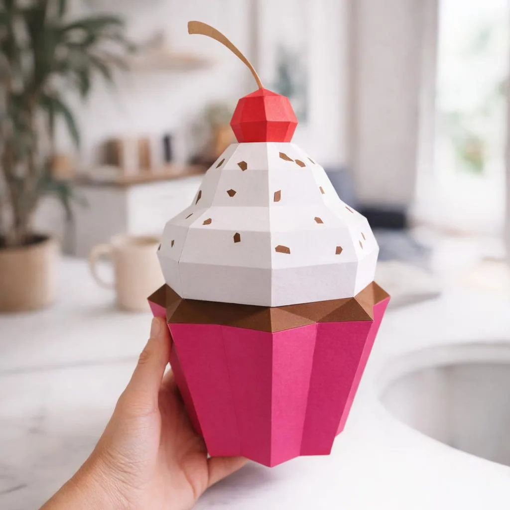 Papercraft di cupcake in origami 3D