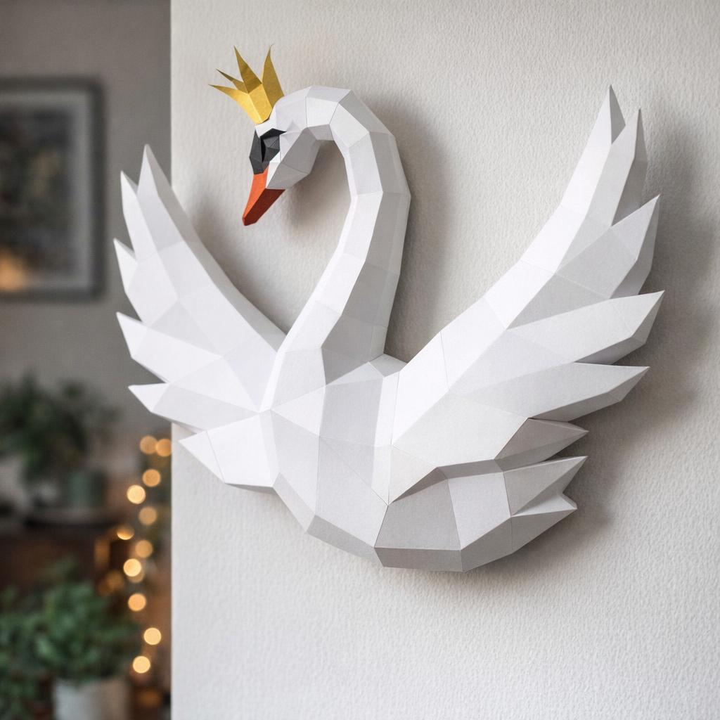 Papercraft de cygne avec couronne en origami 3D