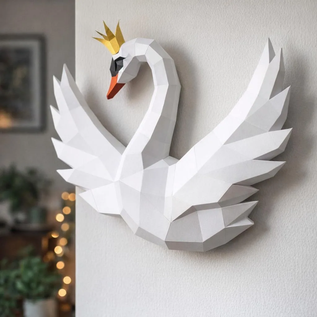 Papercraft-Schwan mit Krone als 3D-Origami