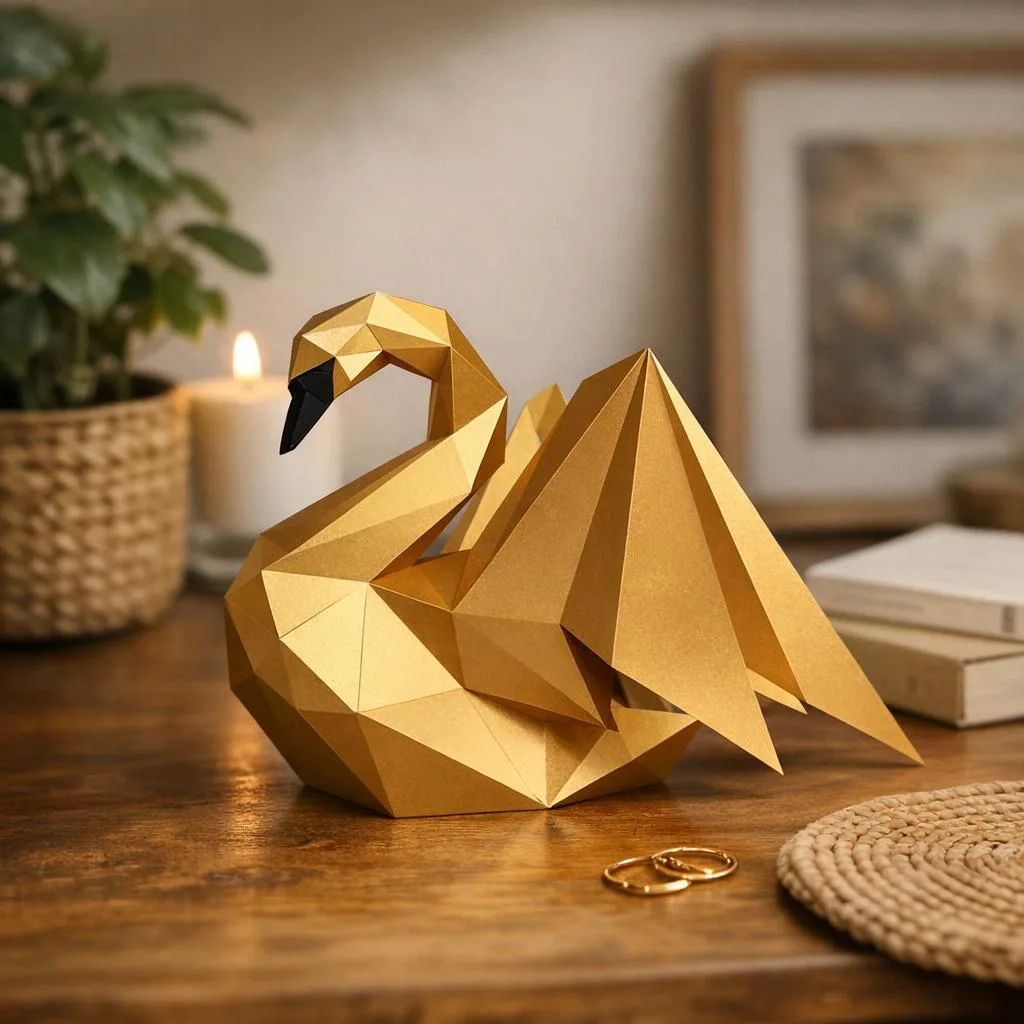 Goldener Papercraft-Schwan aus Origami