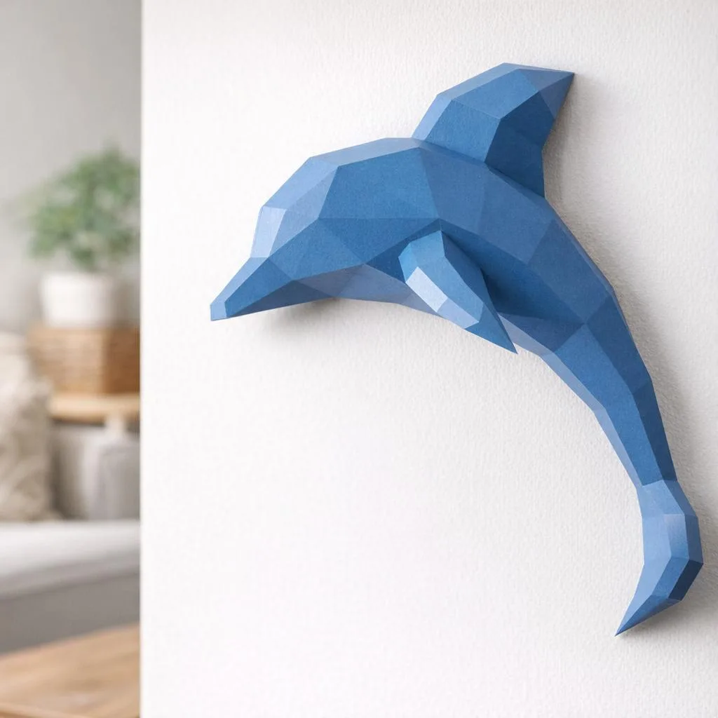 Papercraft de delfines murales en origami 3D