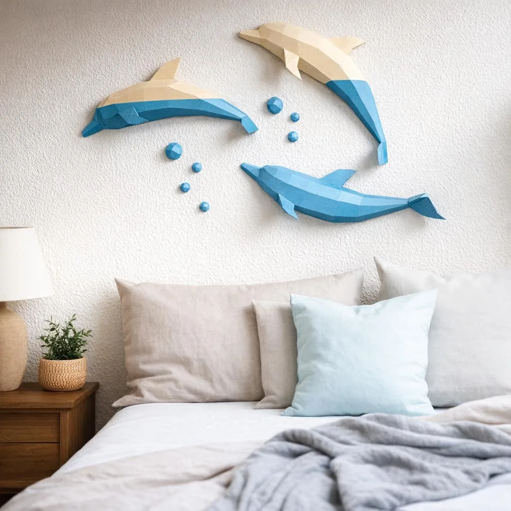 3D origami papercraft jumping dolphins