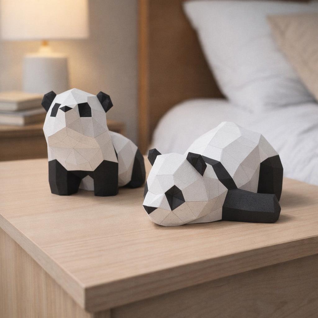 Papercraft de deux pandas en origami 3D