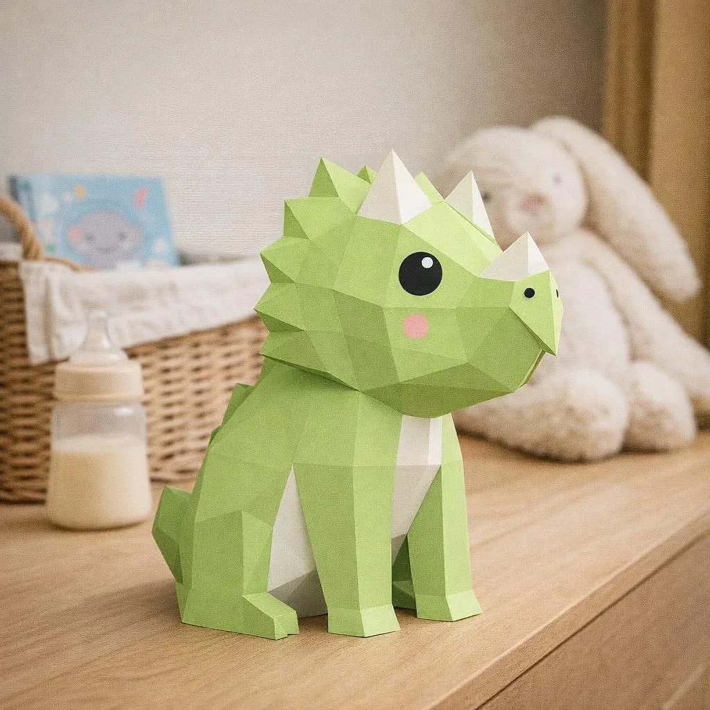 Papercraft de dinossauro sentado em origami 3D