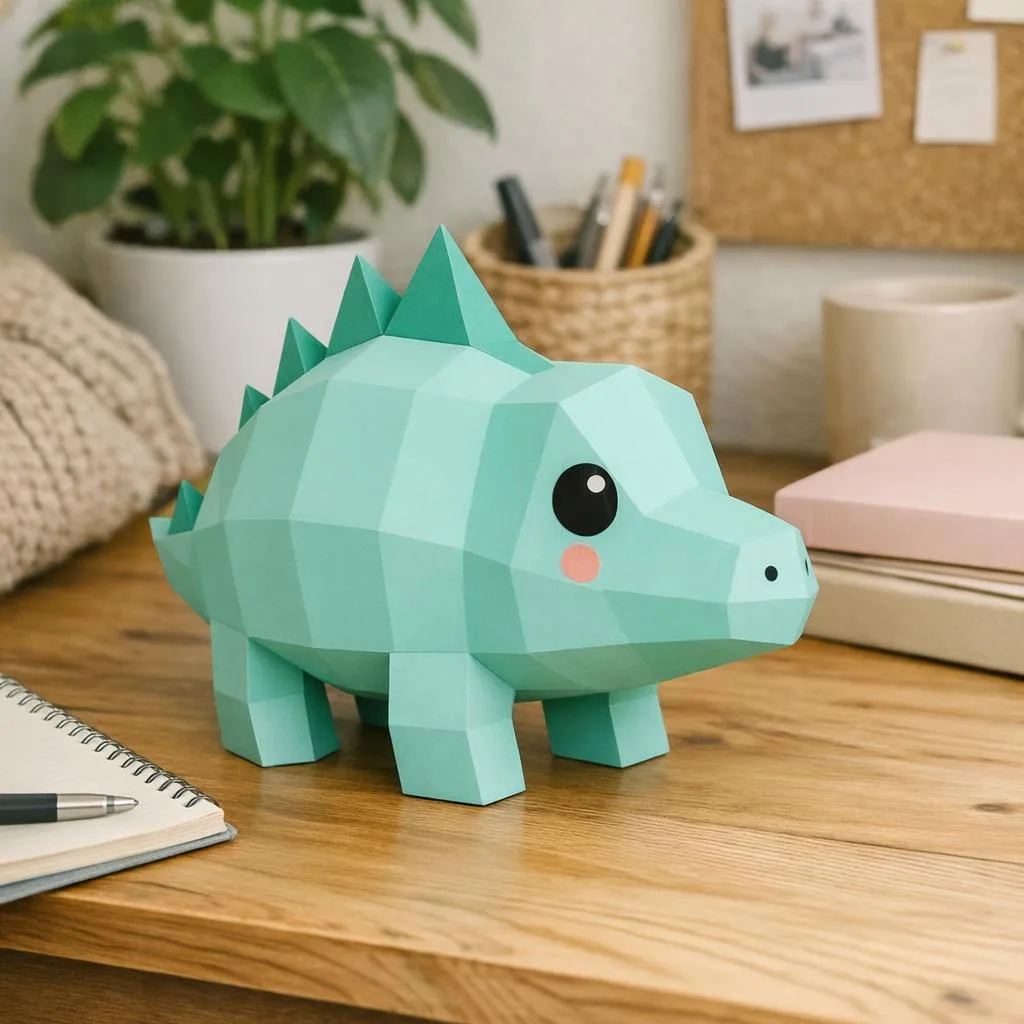 Papercraft de dinossauro estegossauro fofo em origami 3D
