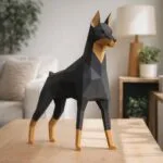 Papercraft doberman noir et feu en origami 3D