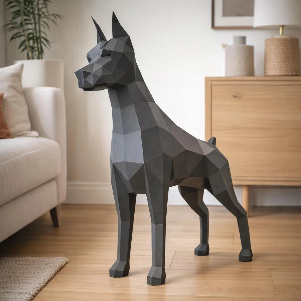 Papercraft de Doberman em origami 3D