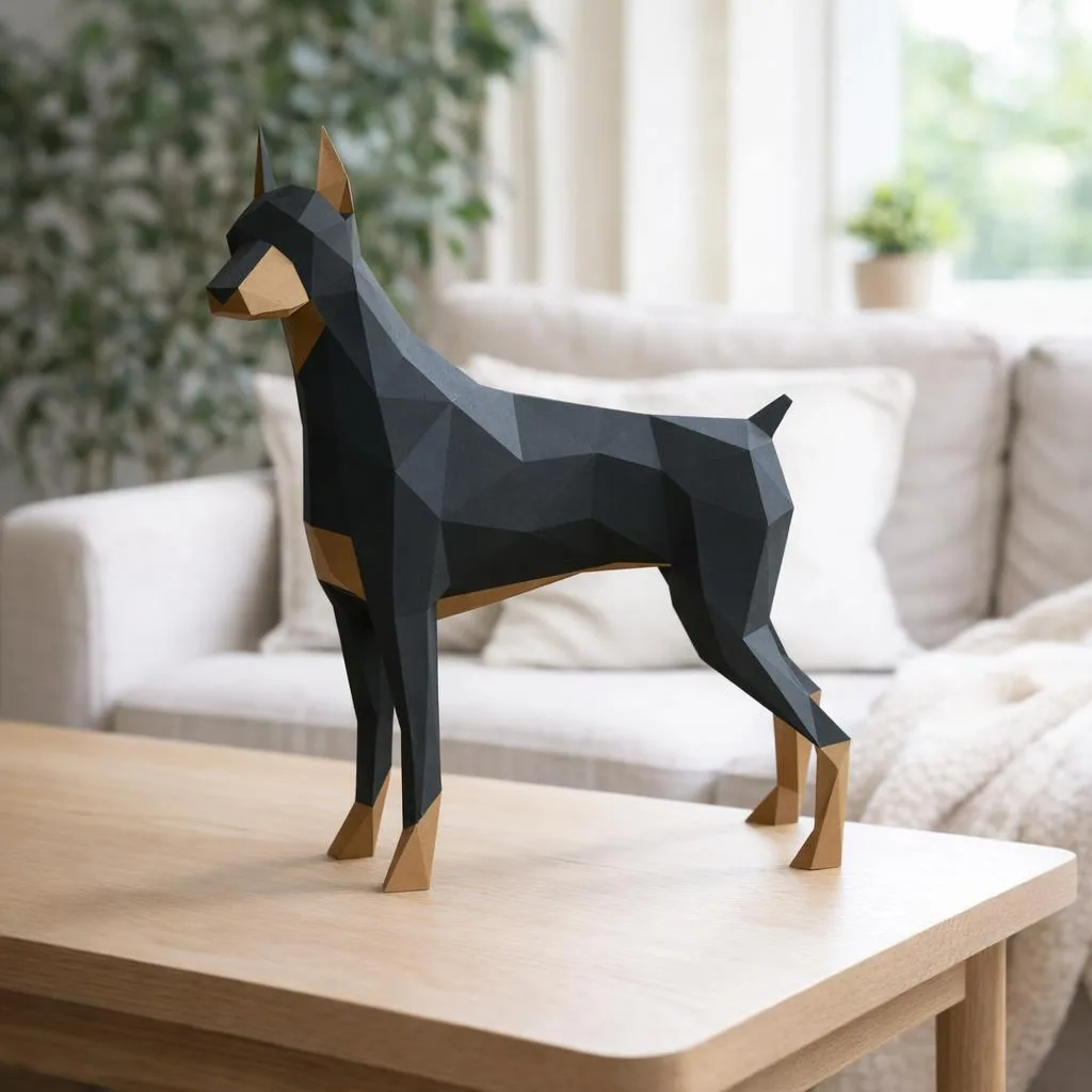 3D Origami Papercraft Doberman Pinscher