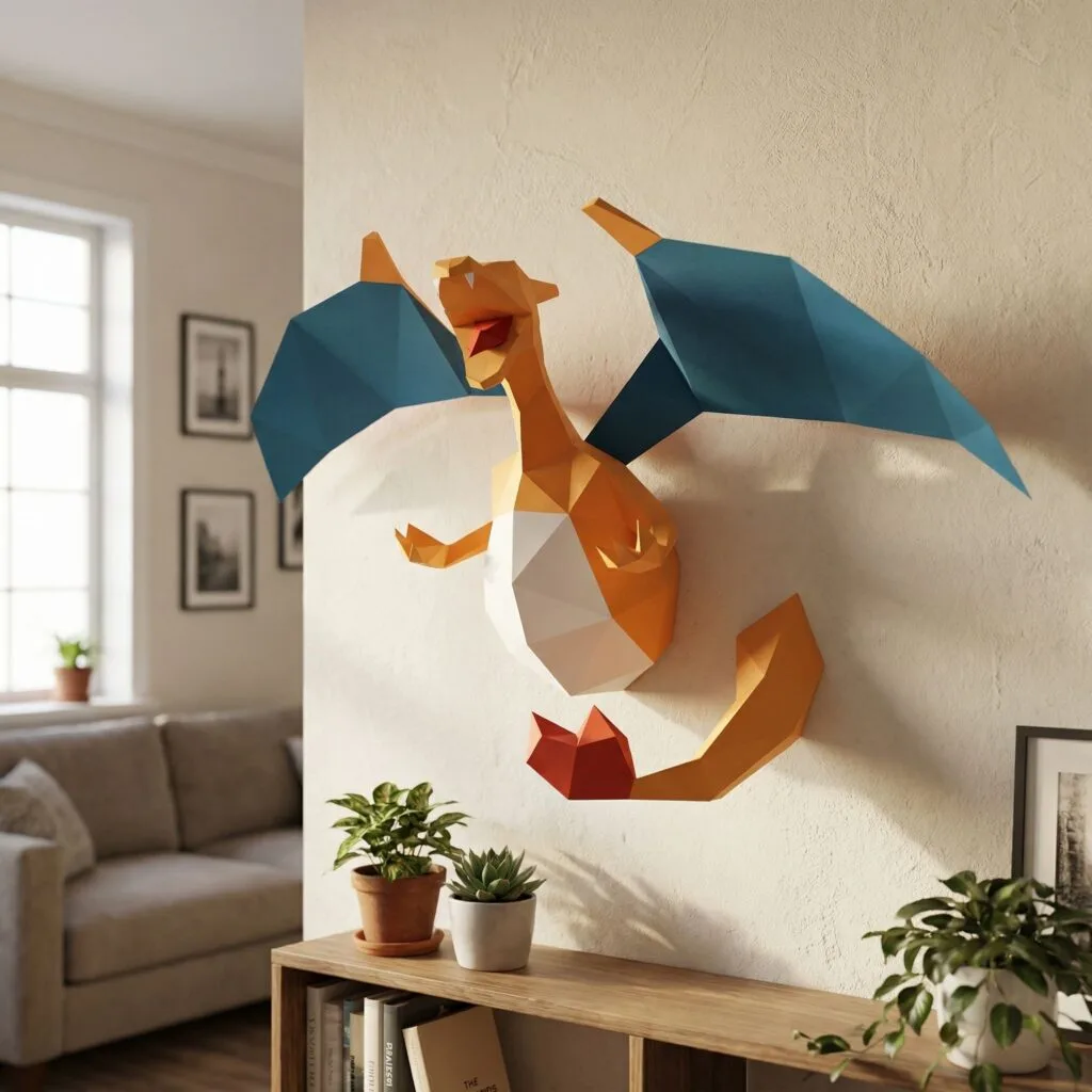 Papercraft mural de Charizard en origami 3D