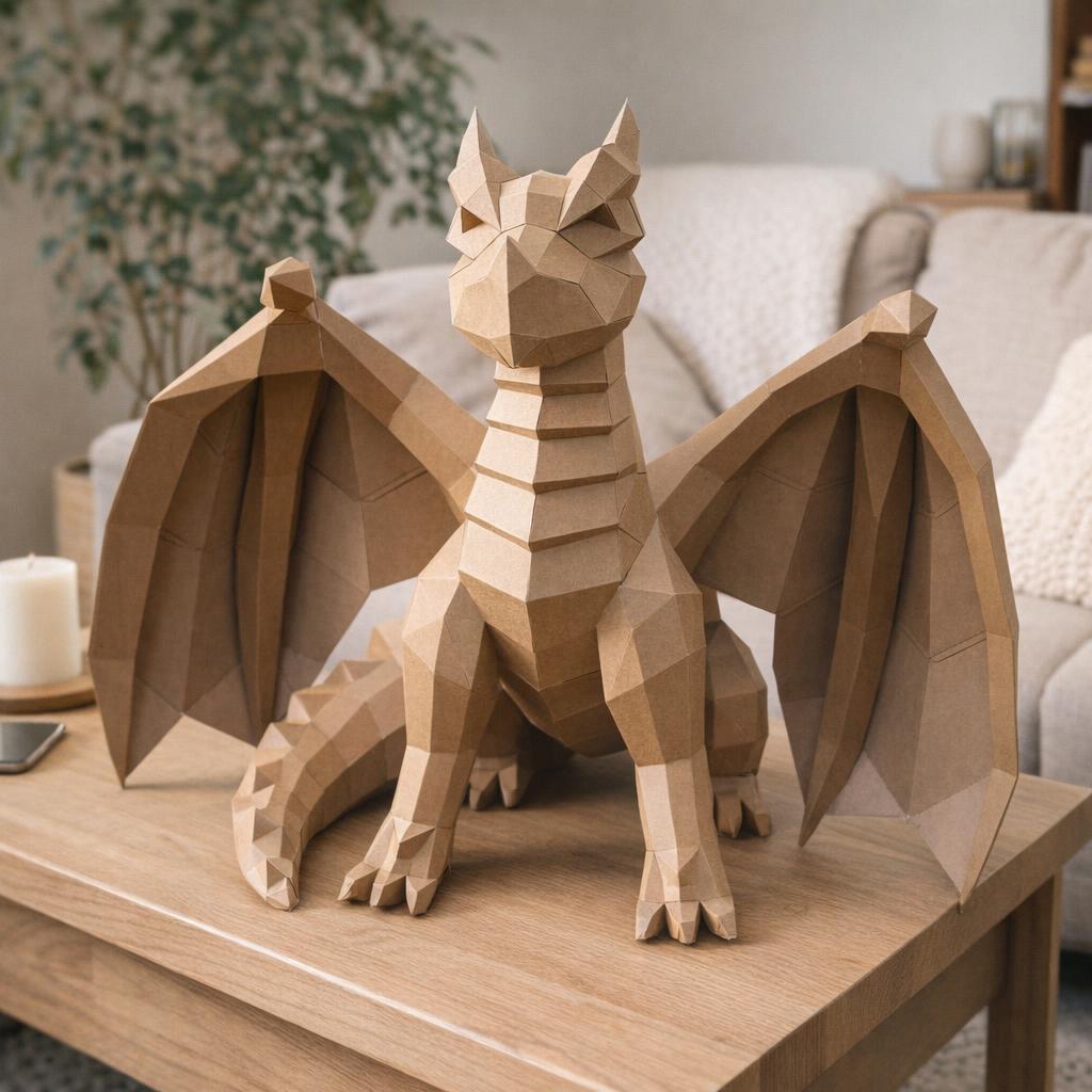 Papercraft de dragon en origami 3D