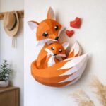 Papercraft de familia de zorros en origami