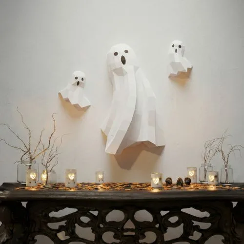 3D Origami Halloween Ghosts Papercraft