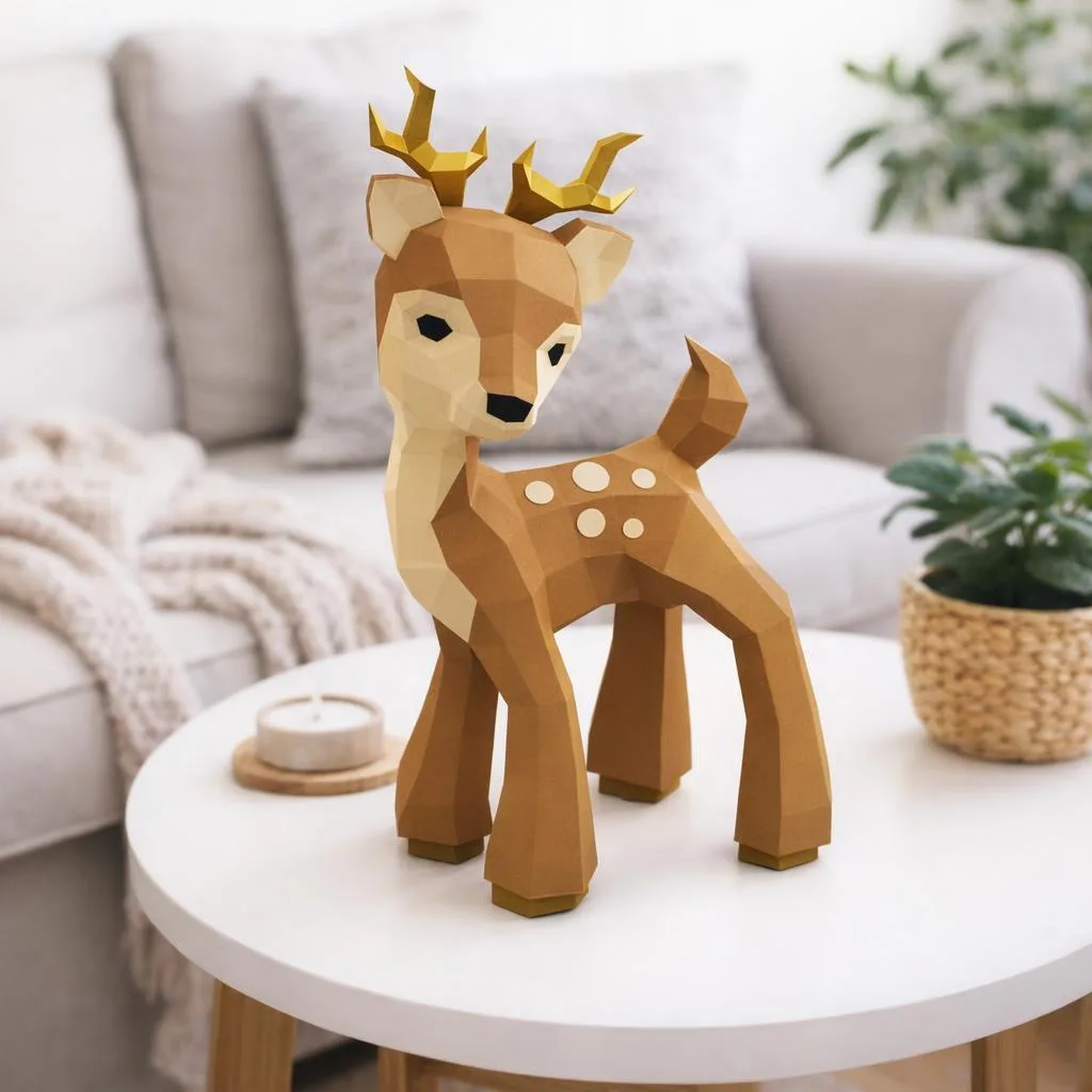 Papercraft-Rehkitz im Origami-Stil