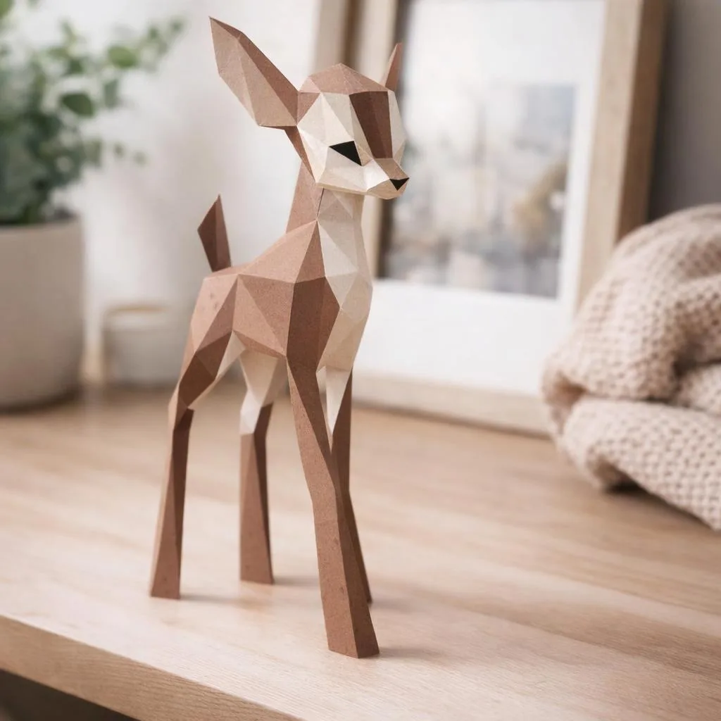 Papercraft di coniglio in piedi bianco e fulvo in origami 3D