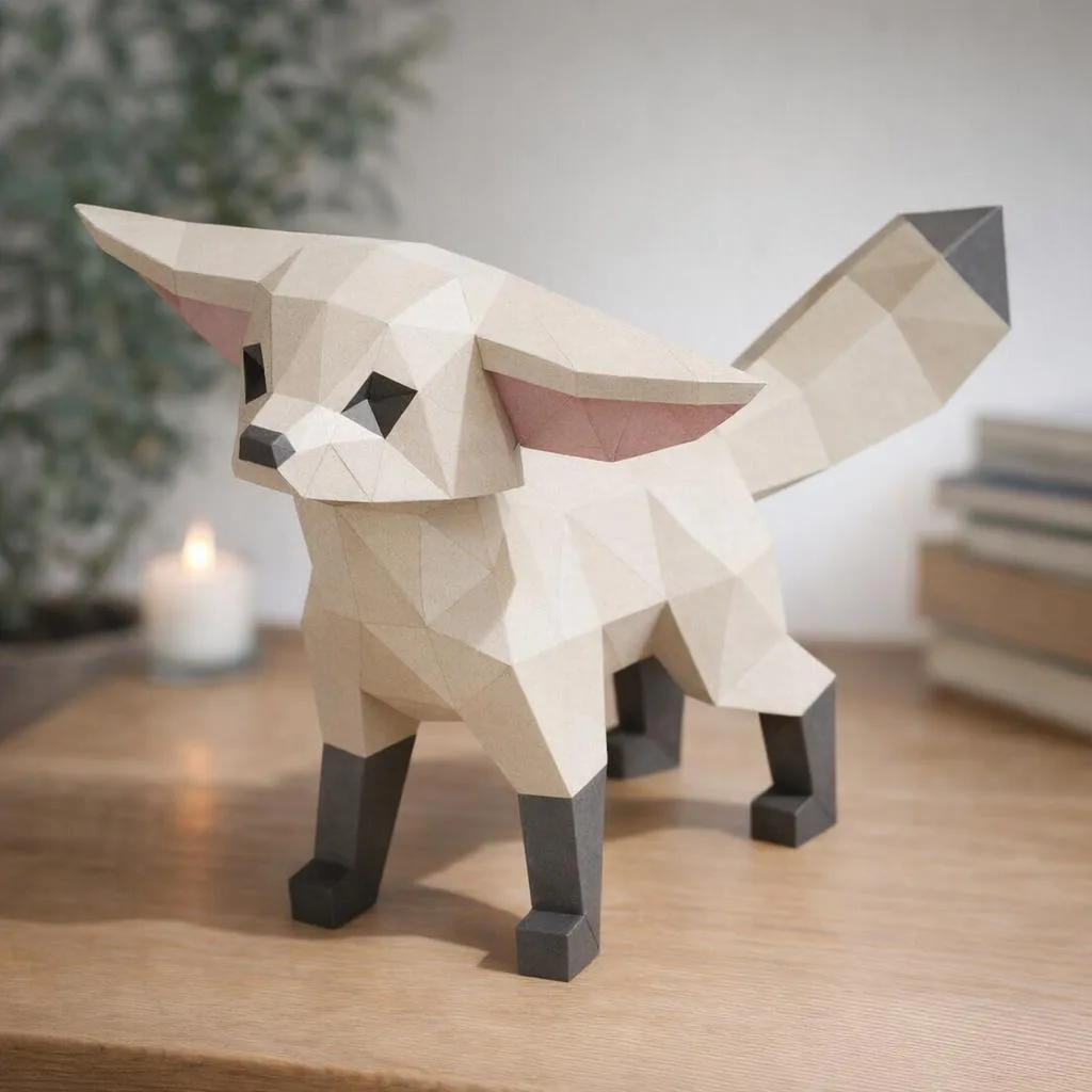 Stehender Fennek als Origami-Papercraft