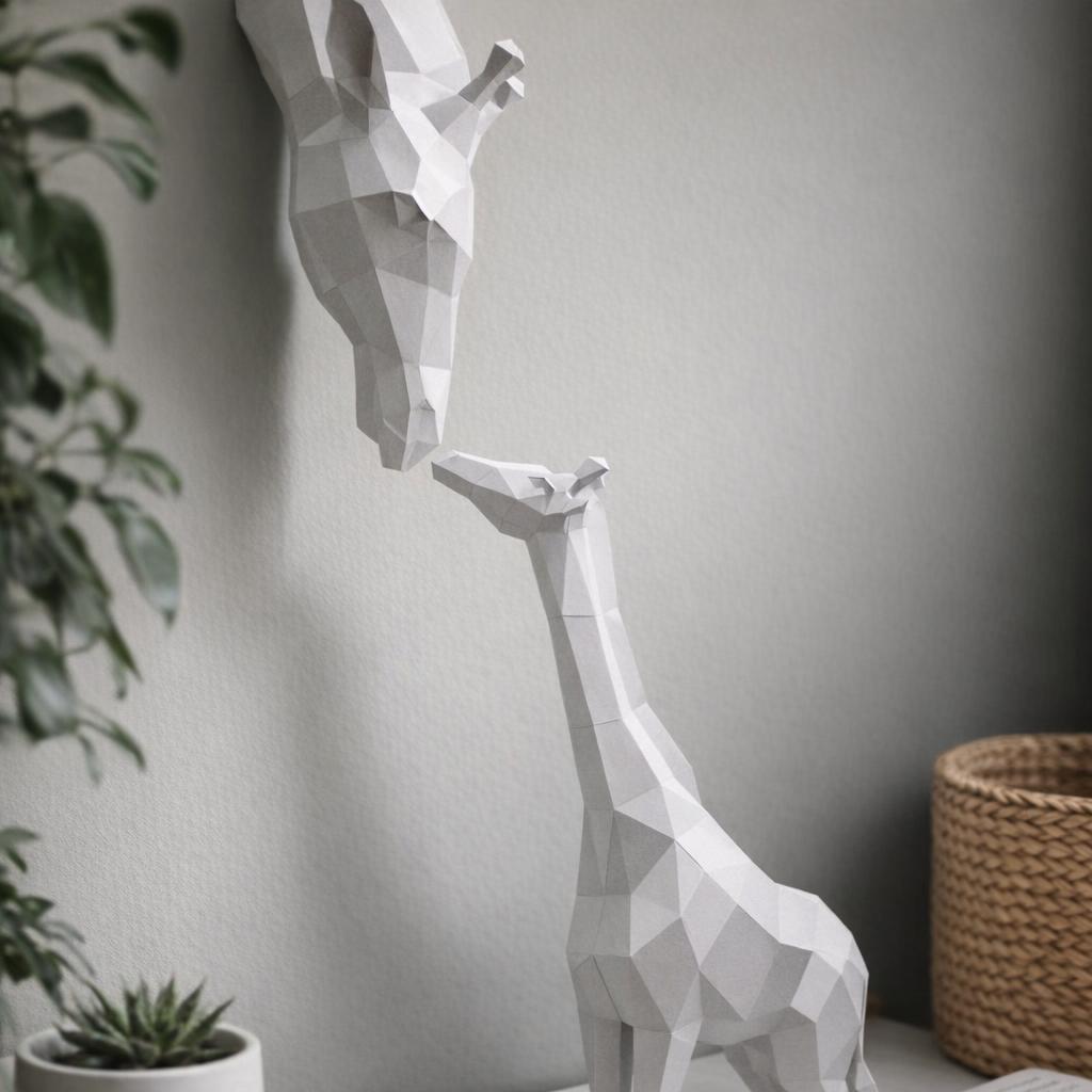 Papercraft de girafe mère et enfant en origami 3D