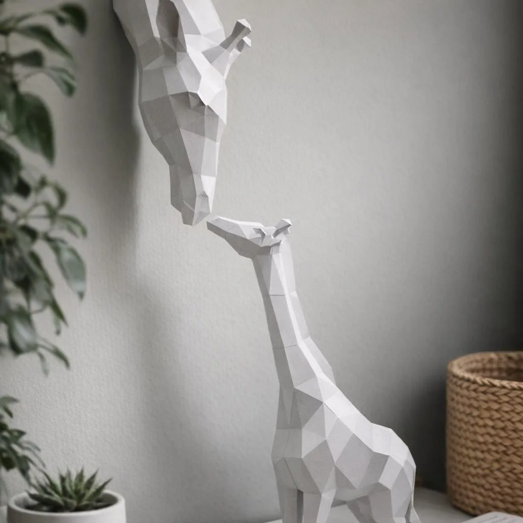 3D Origami Papercraft Giraffe Mother and Calf