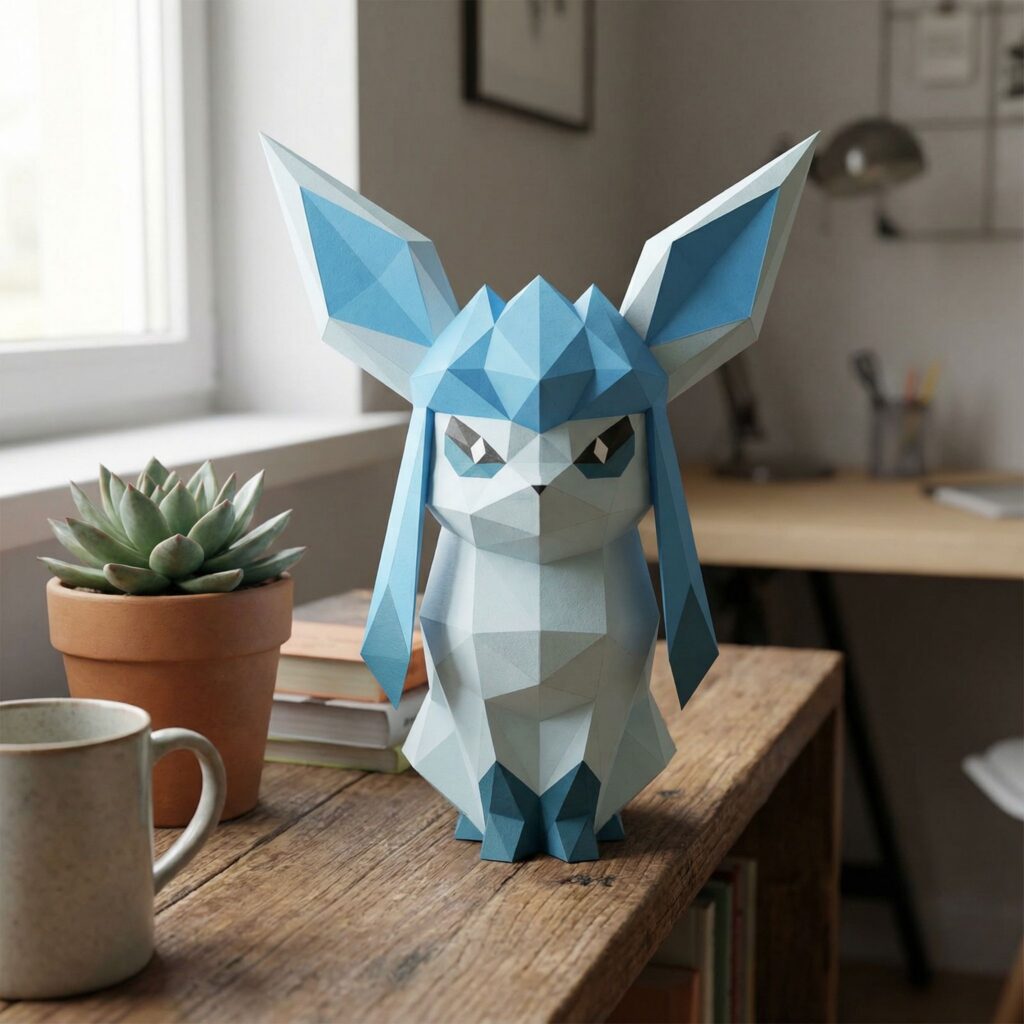 Papercraft de Glaceon Pokémon em origami 3D Papercraft de Glaceon Pokémon em origami 3D