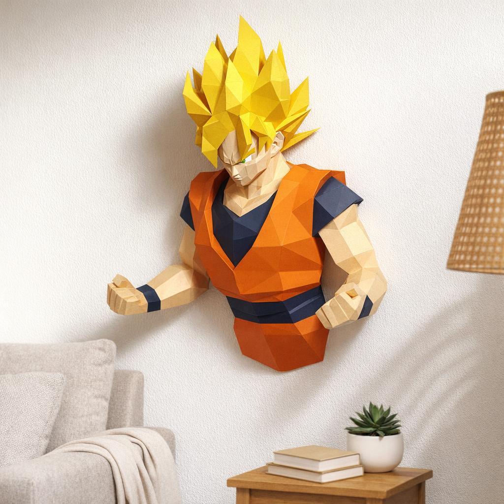 Papercraft de Goku sculpture murale en origami 3D