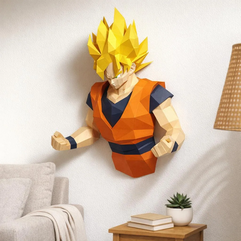 Papercraft Goku Wand-Skulptur aus 3D-Origami