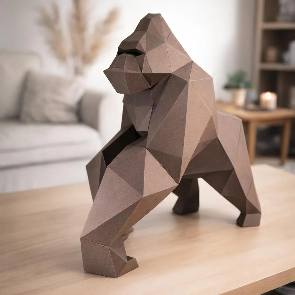 Papercraft de Gorila marrón en origami 3D