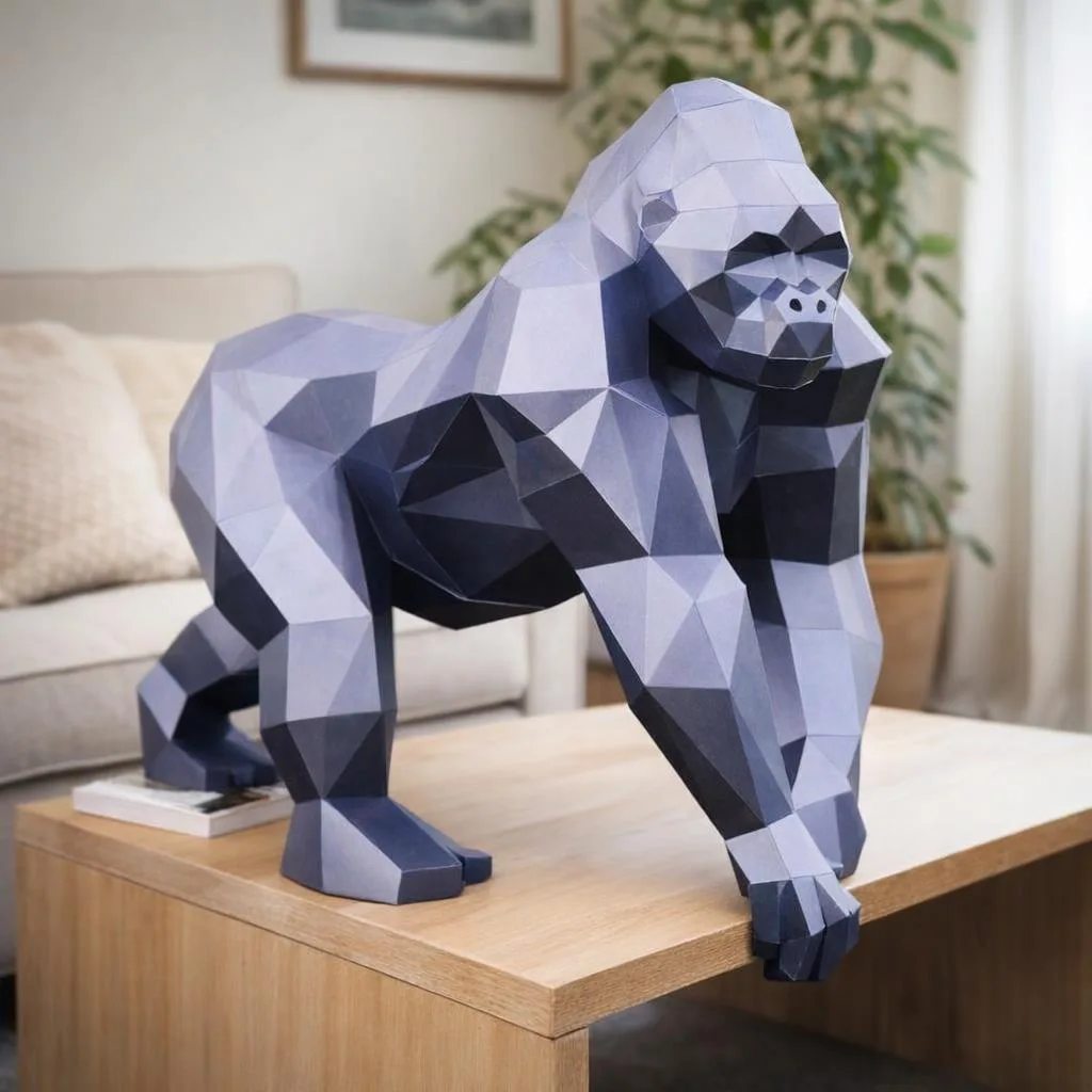 Papercraft grauer Gorilla auf allen vieren als 3D-Origami