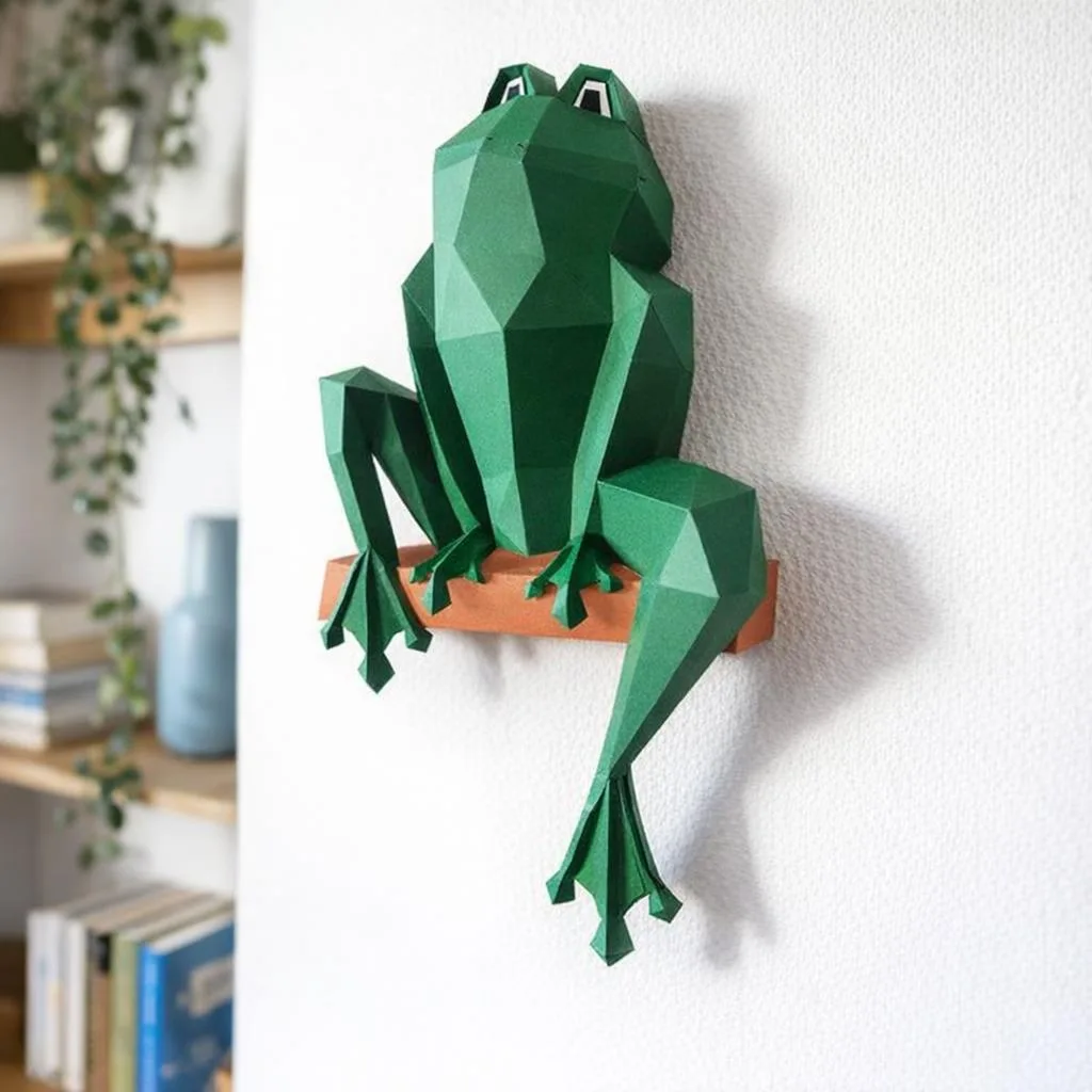 Sitzender Frosch als 3D-Origami-Papercraft