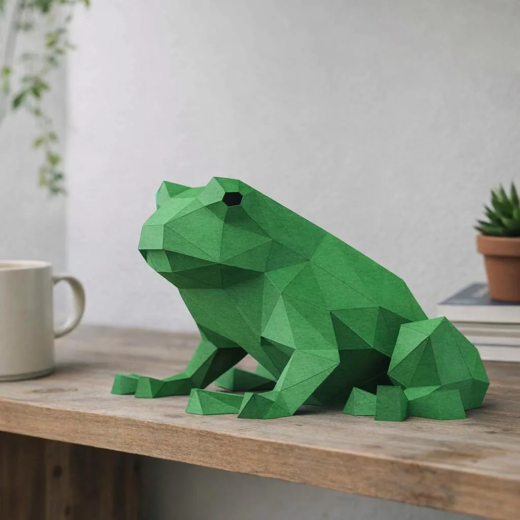 Dark green 3D origami frog papercraft