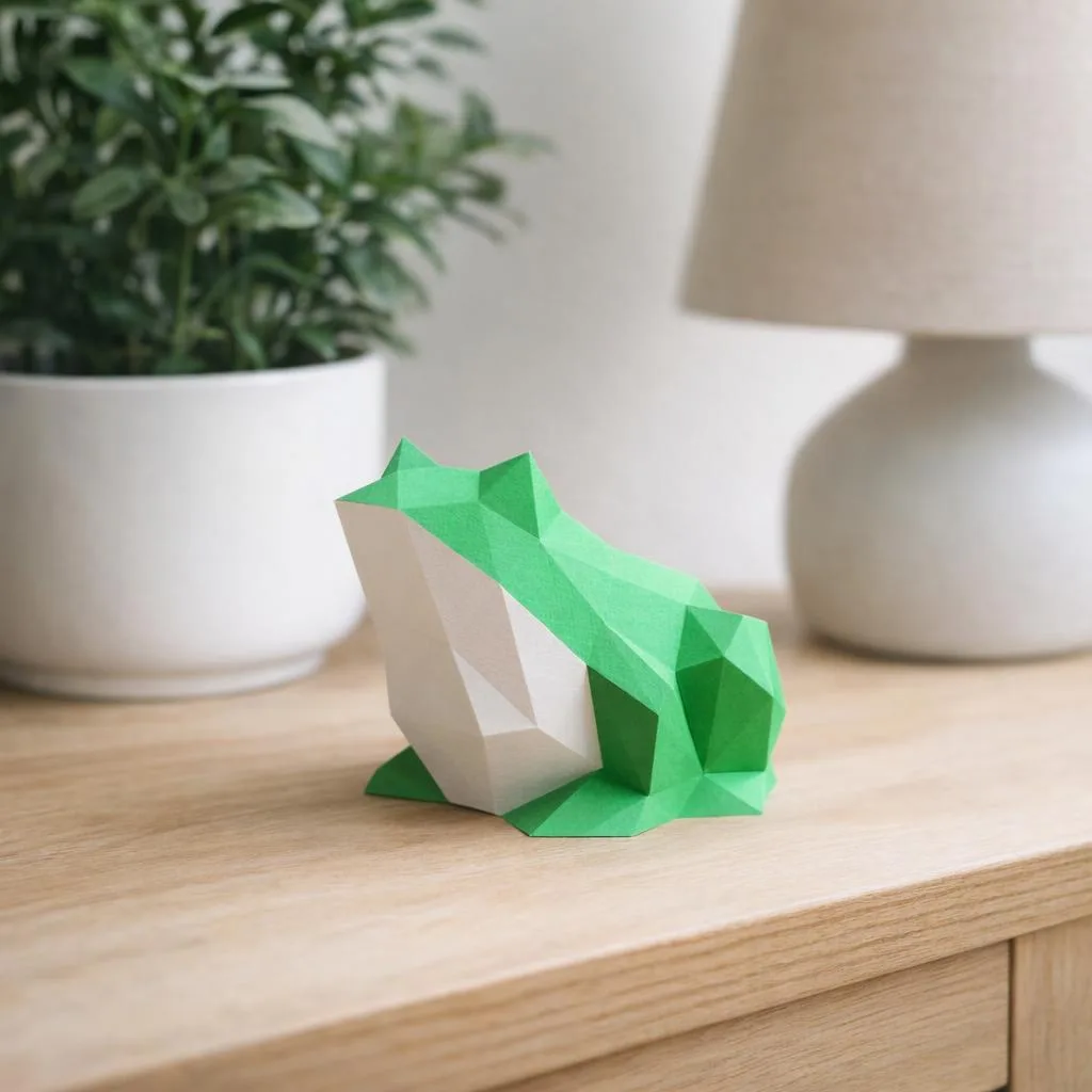 Papercraft grün-weißer Frosch als 3D-Origami