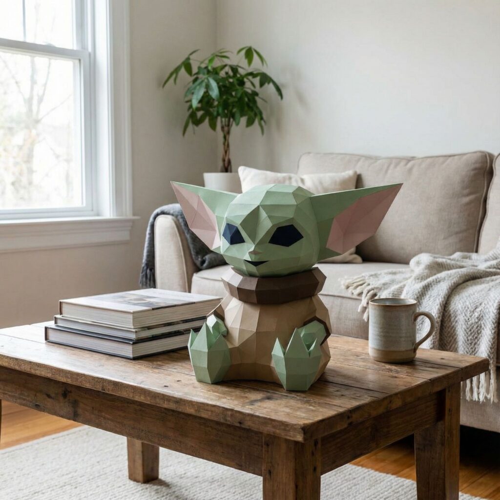 Papercraft de Grogu bébé Yoda en origami 3D