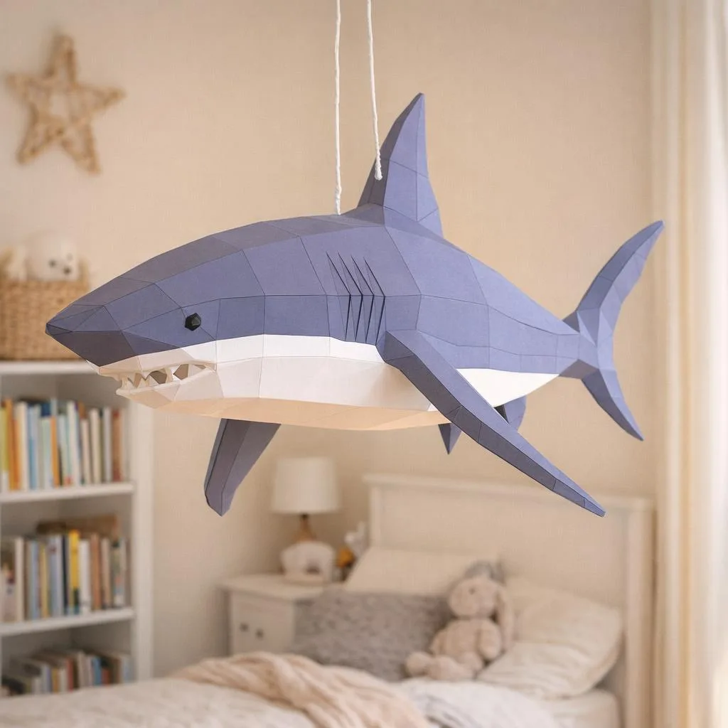 Papercraft de gros requin bleu à suspendre en origami 3D