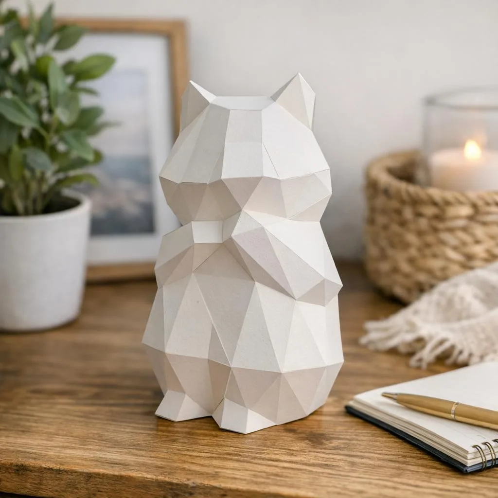 Papercraft de elefante bege em origami 3D